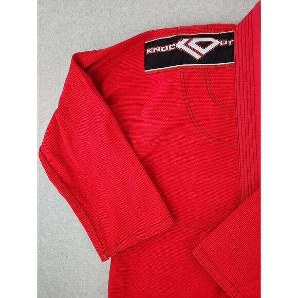 KO Sports Gear GI uniform Kimono Wave line Jiu Jitsu A4 Red Gis THICK cotton XXL - Picture 4 of 16